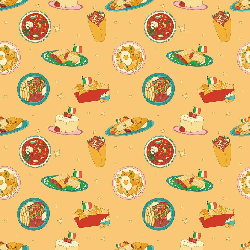 Mexican traditional food seamless pattern. Vector illustration in hand drawn style