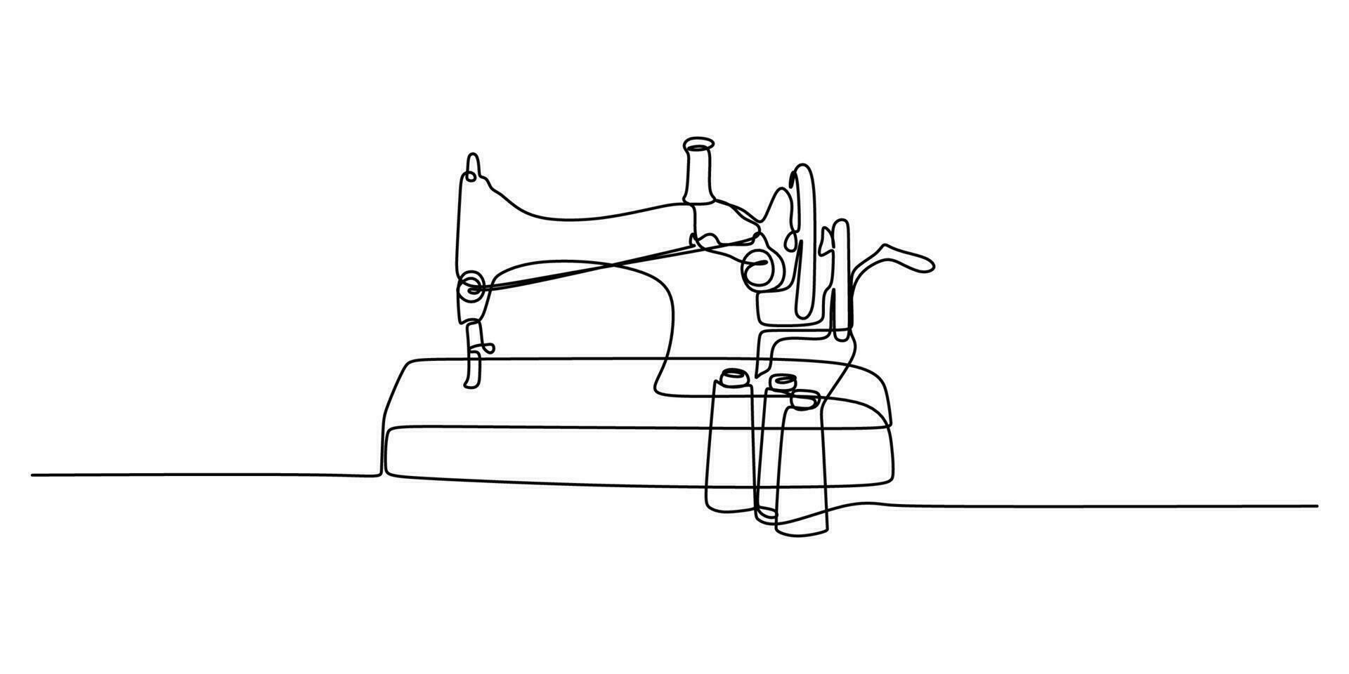 Continuous single one line of sewing machine on white background. vector