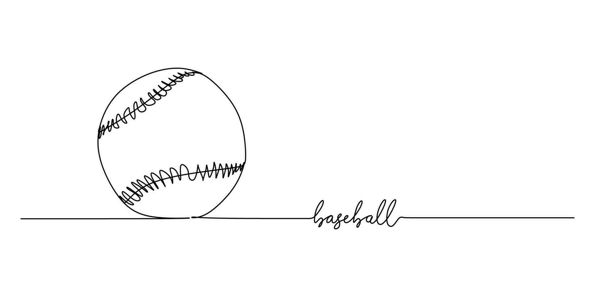 Continuous single one line of baseball isolated on white background. vector