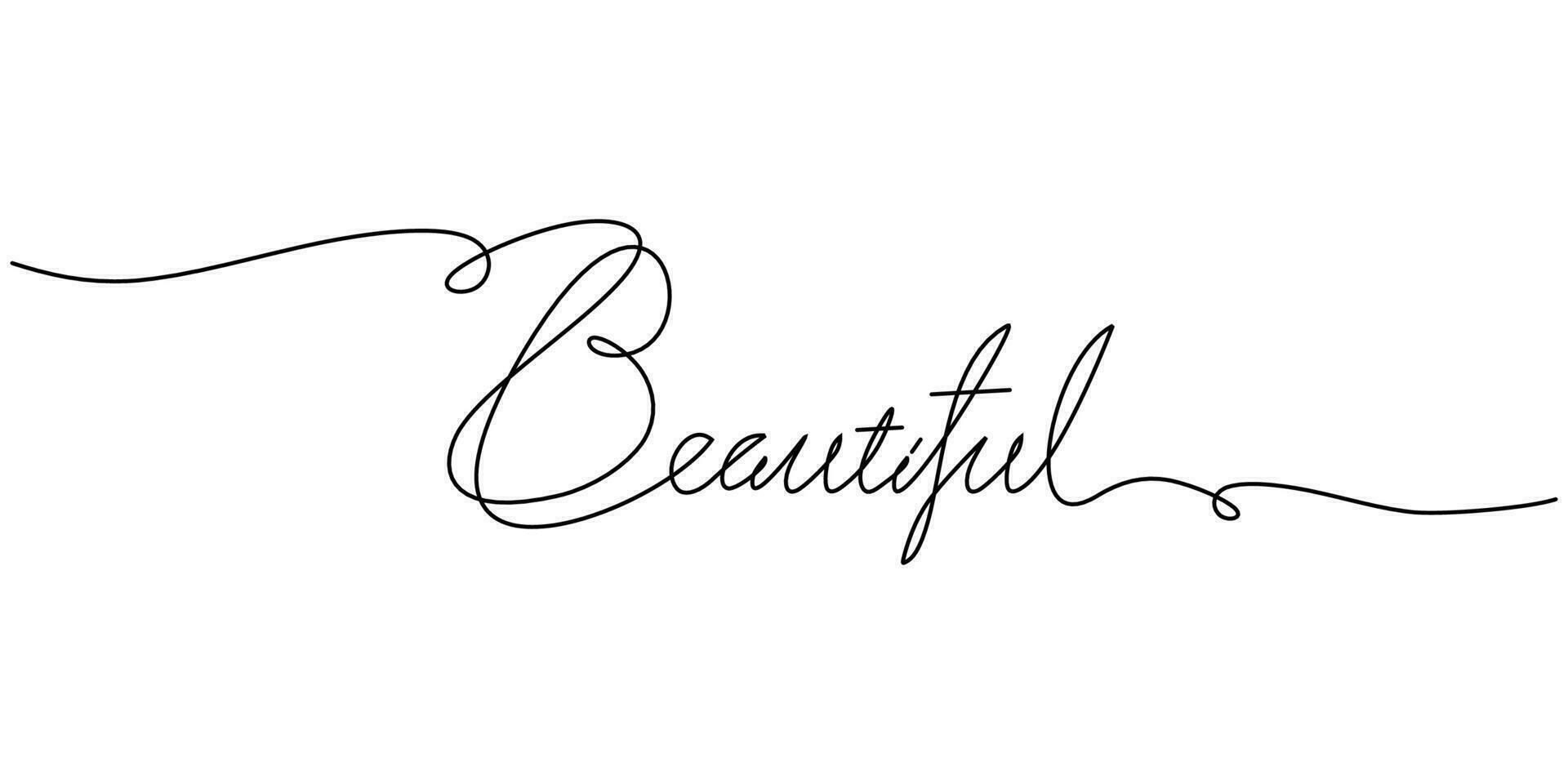 One continuous line drawing typography line art of beautiful word vector