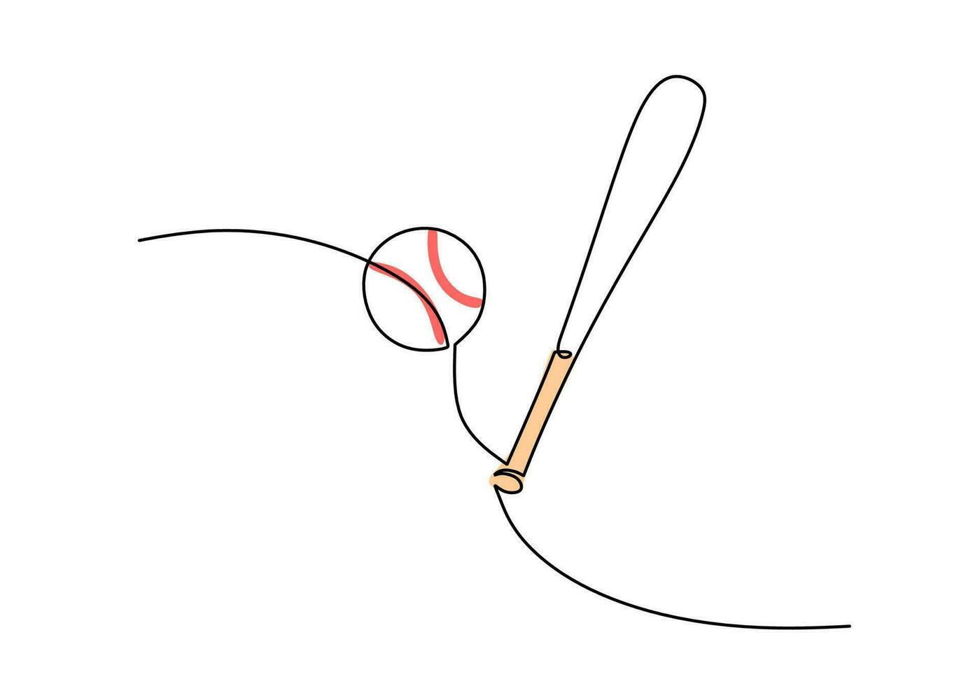 Baseball One Line Drawing Continuous Hand Drawn Sport Theme Object vector