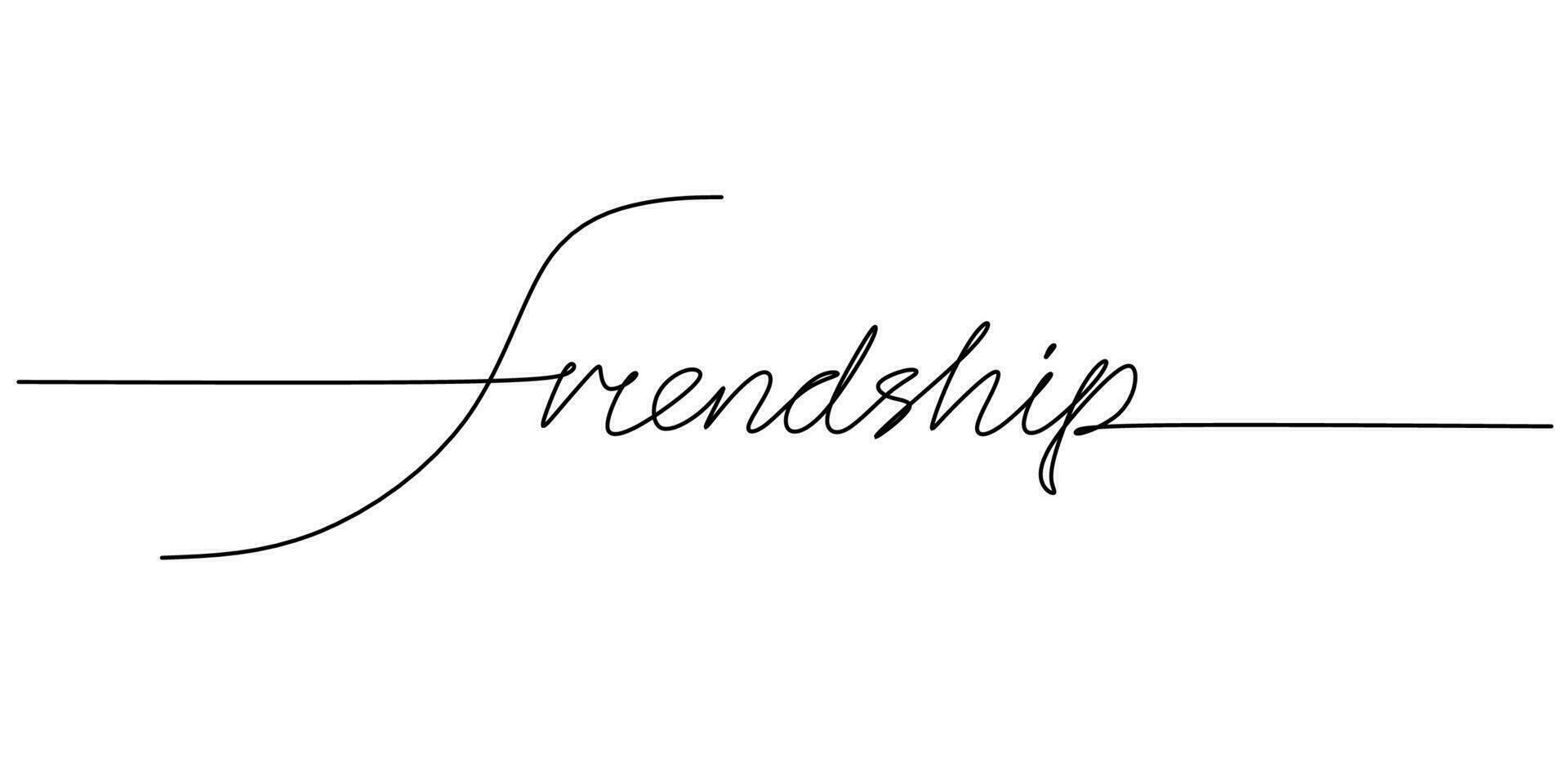 One continuous line drawing typography line art of friendship word vector