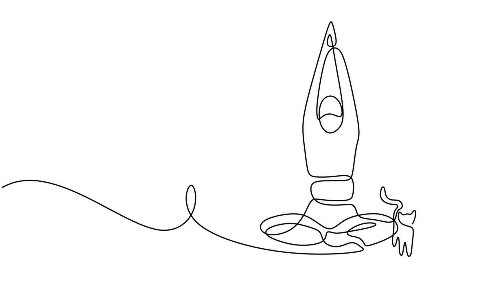 Yoga pose woman, one line drawing minimalist with cat animal. vector