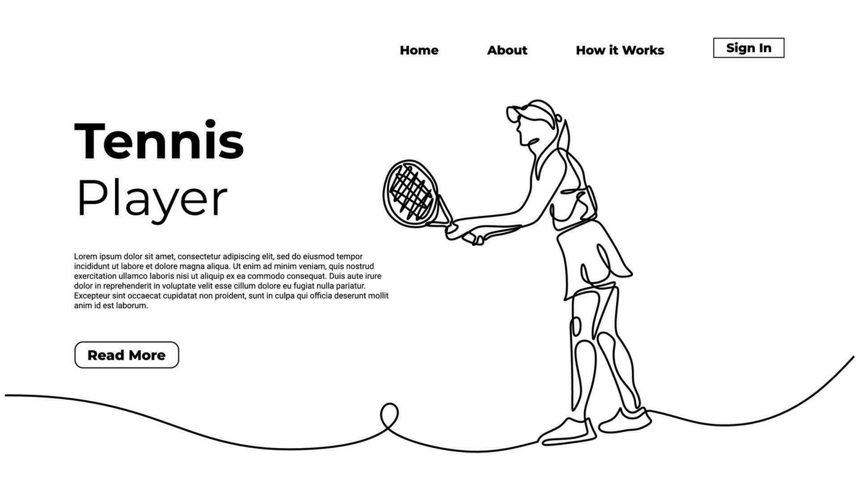 Continuous line drawing of woman tennis player, one hand drawn vector