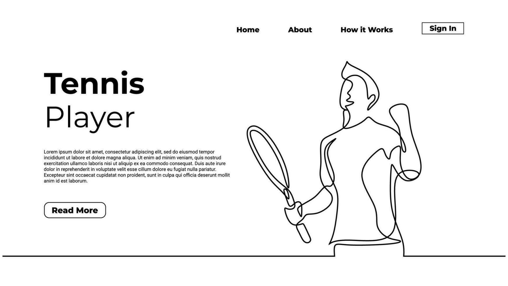 Continuous line drawing tennis player, simple line art hand drawn vector