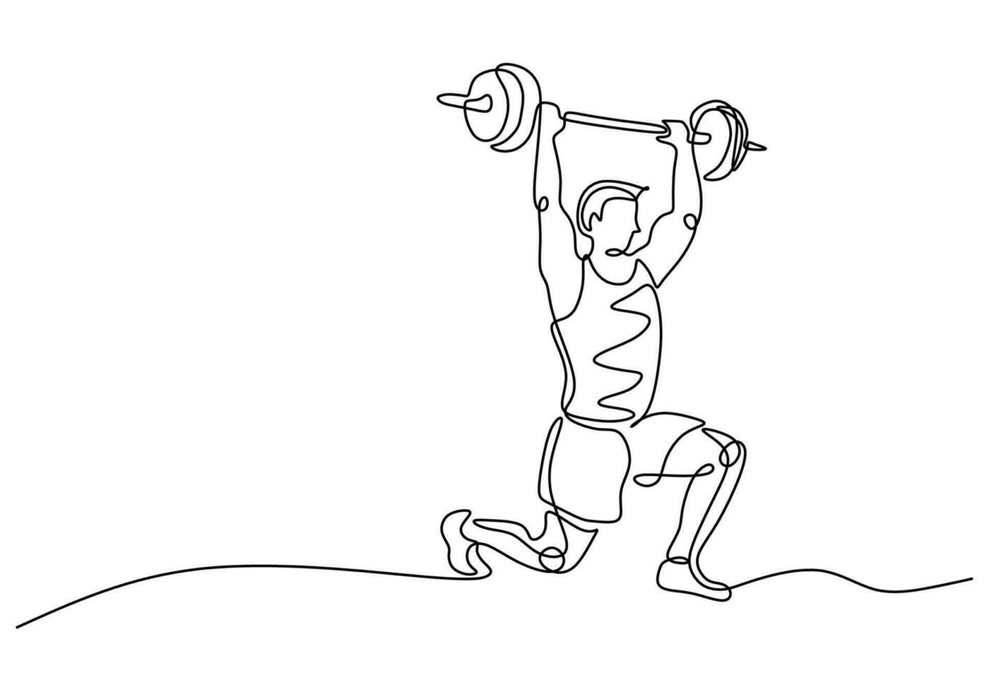 Weight training drawing fitness. People sport continuous line art vector