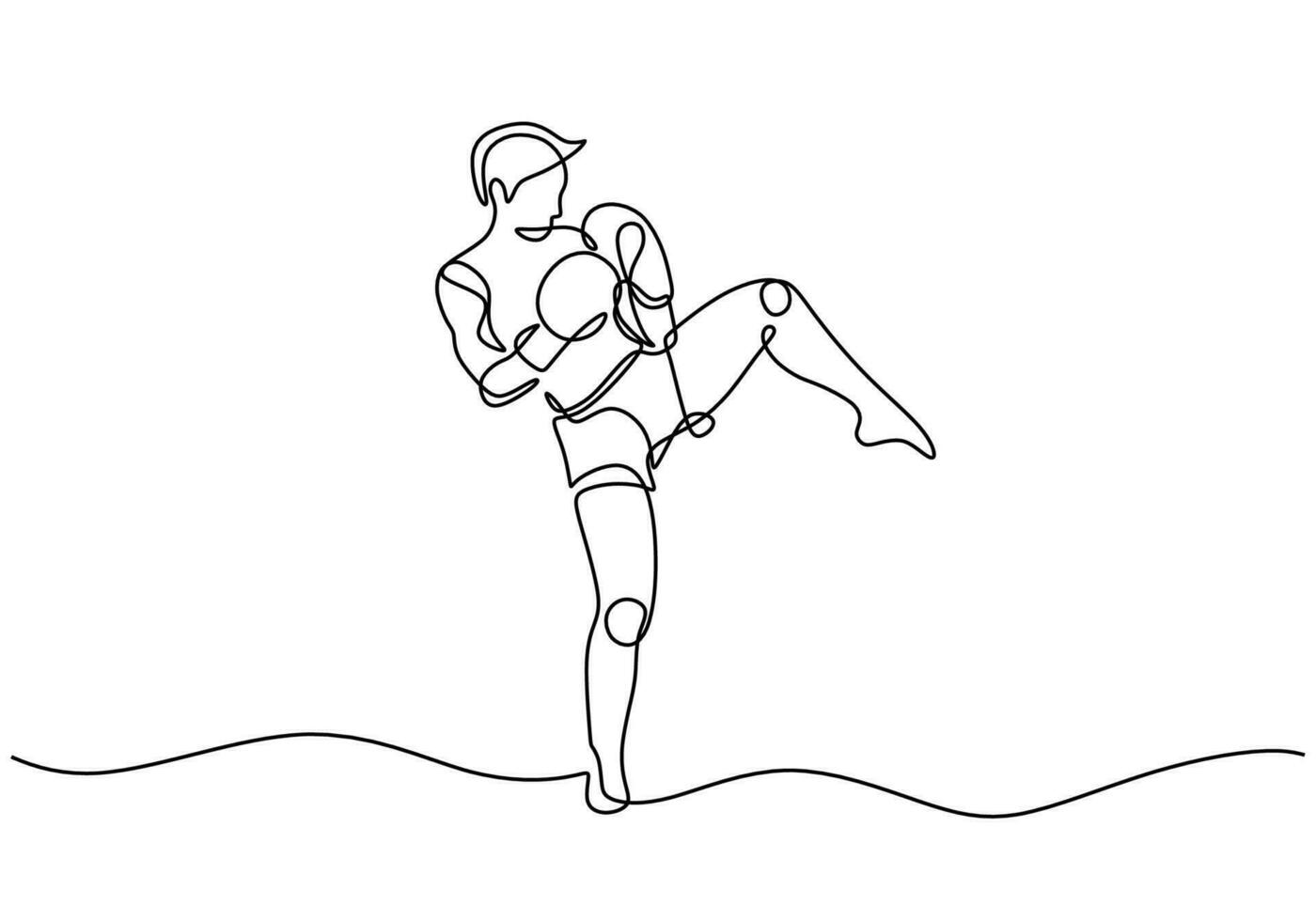 Kickboxing continuous line drawing. Vector illustration