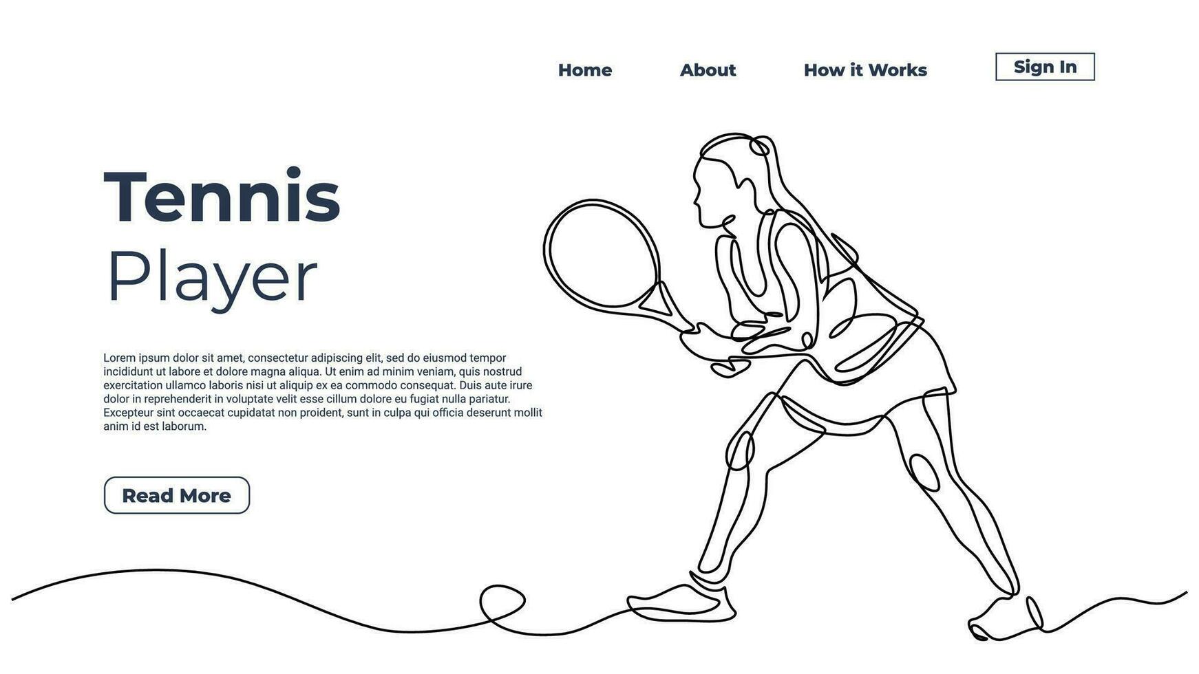 Continuous line drawing of woman tennis player, one hand drawn vector