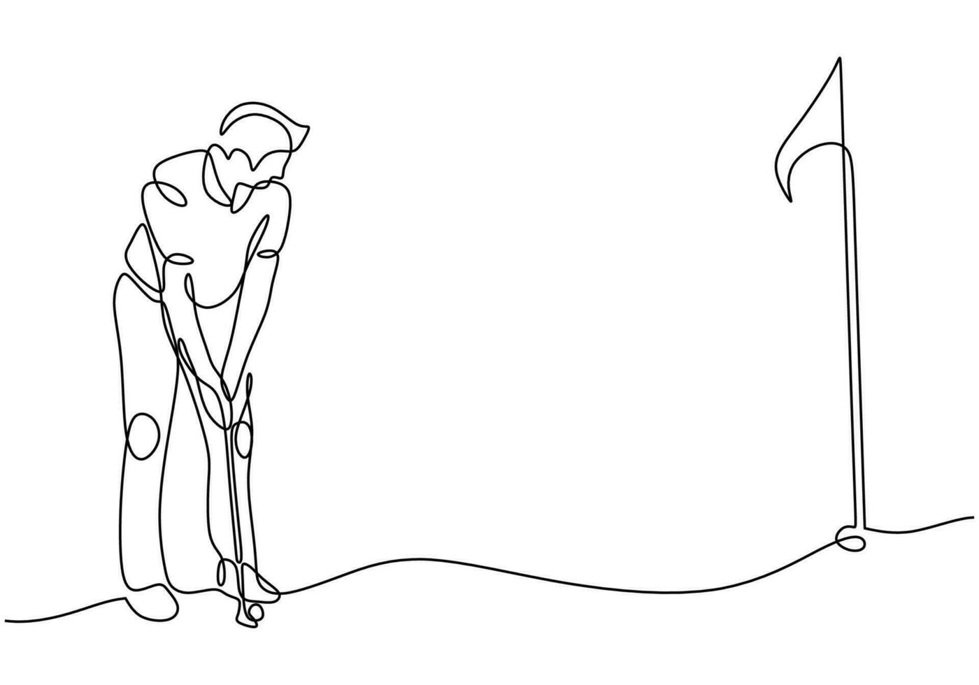Sport illustration of golf player. Continuous one line drawing vector