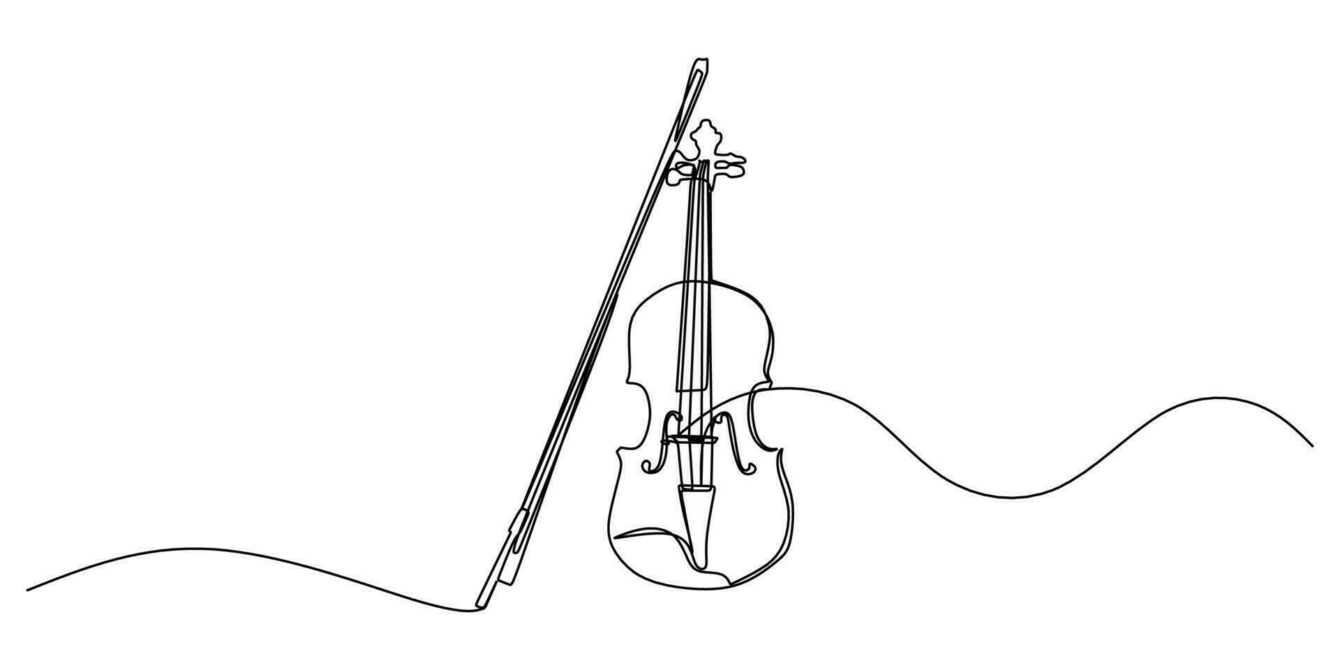 Continuous single one line of violin isolated on white background. vector