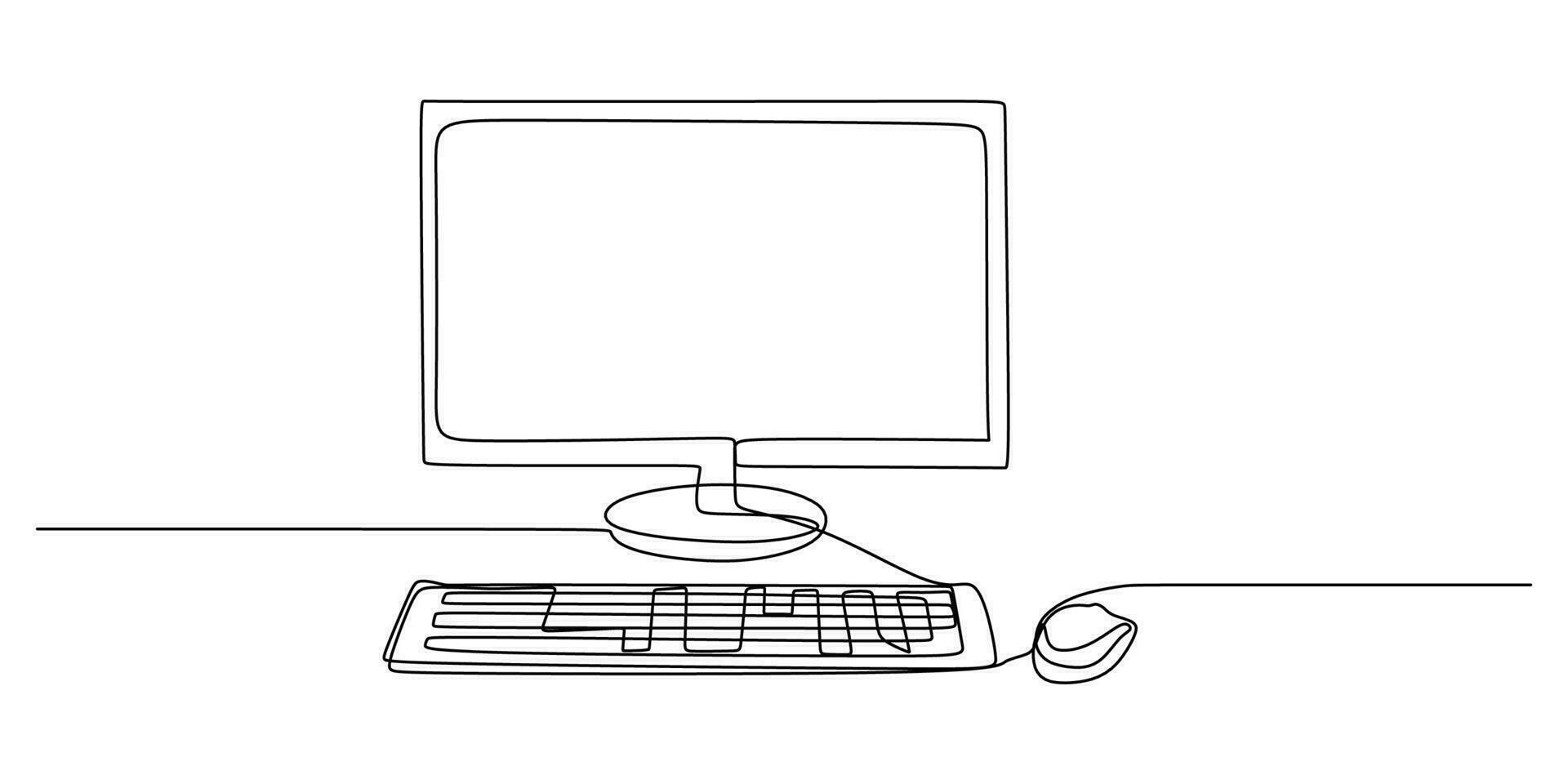 Continuous single one line of Computer and its accessories vector