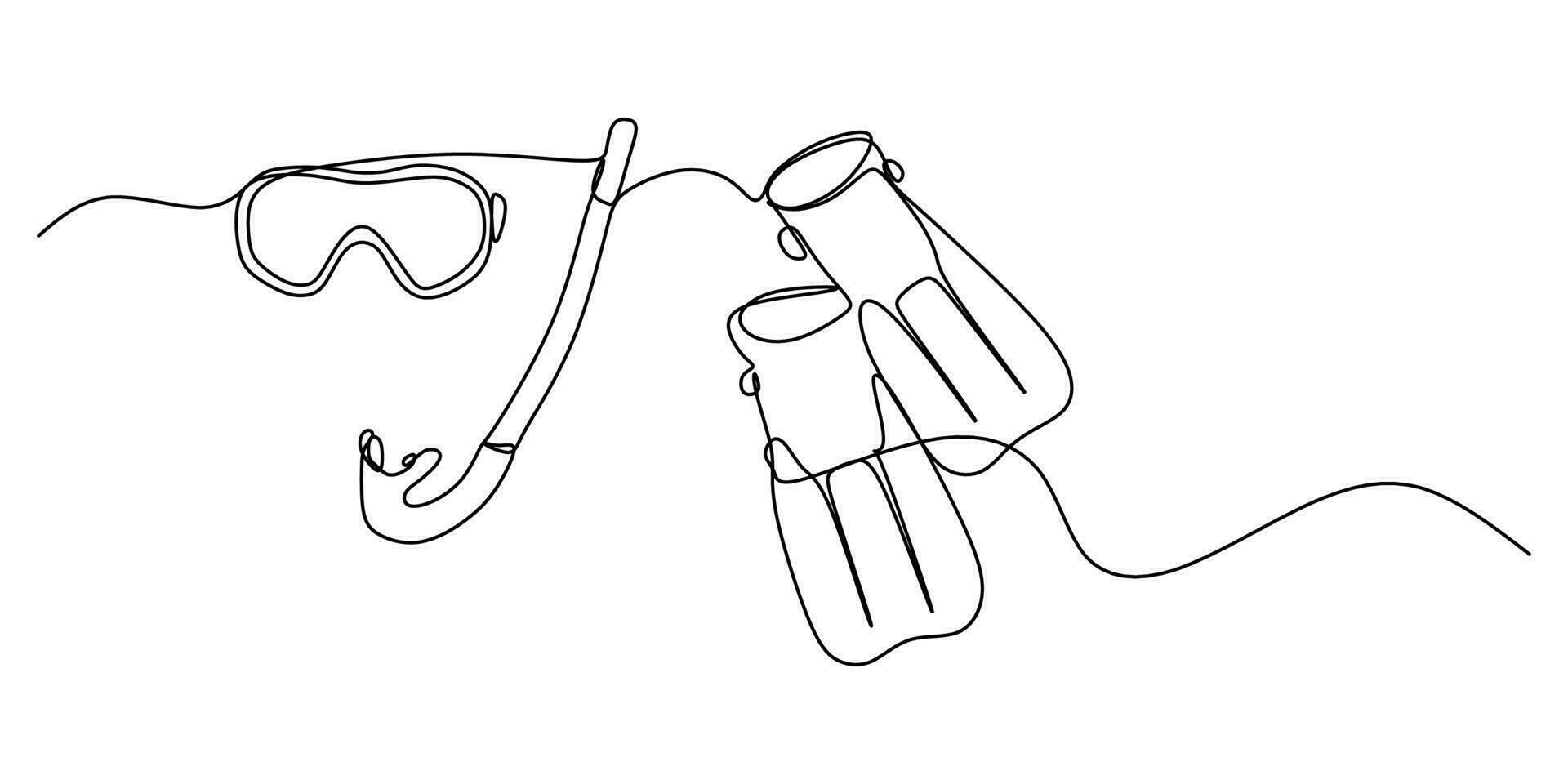 Continuous single one line of Swimming tools on white background. vector