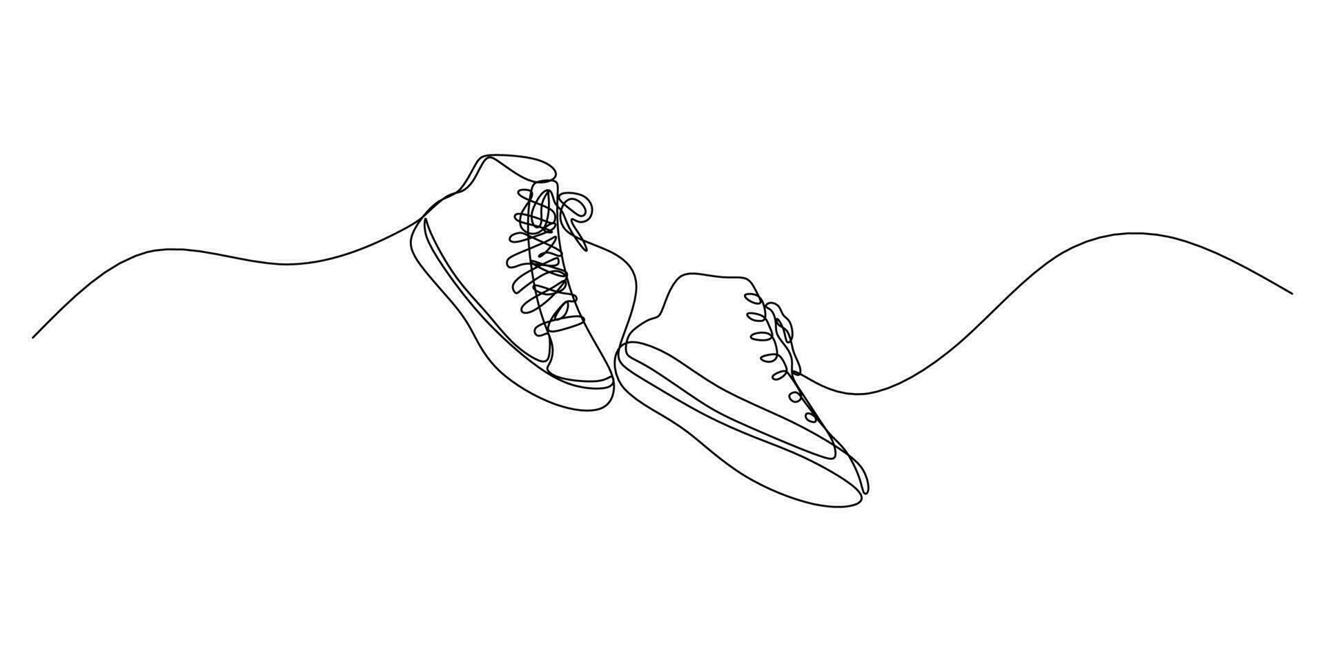 Continuous single one line of sneakers shoes on white background. vector