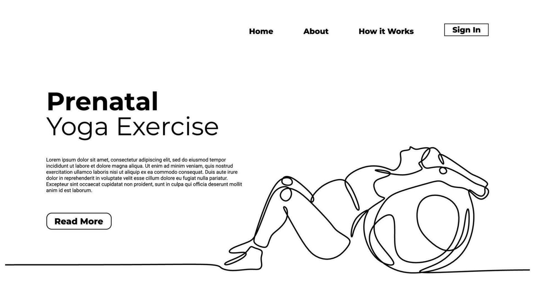 Pregnant woman continuous line drawing, landing page concept vector