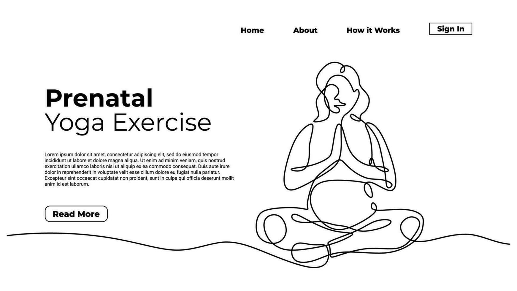 Pregnant mother doing yoga, continuous one line drawing. Sketch art vector