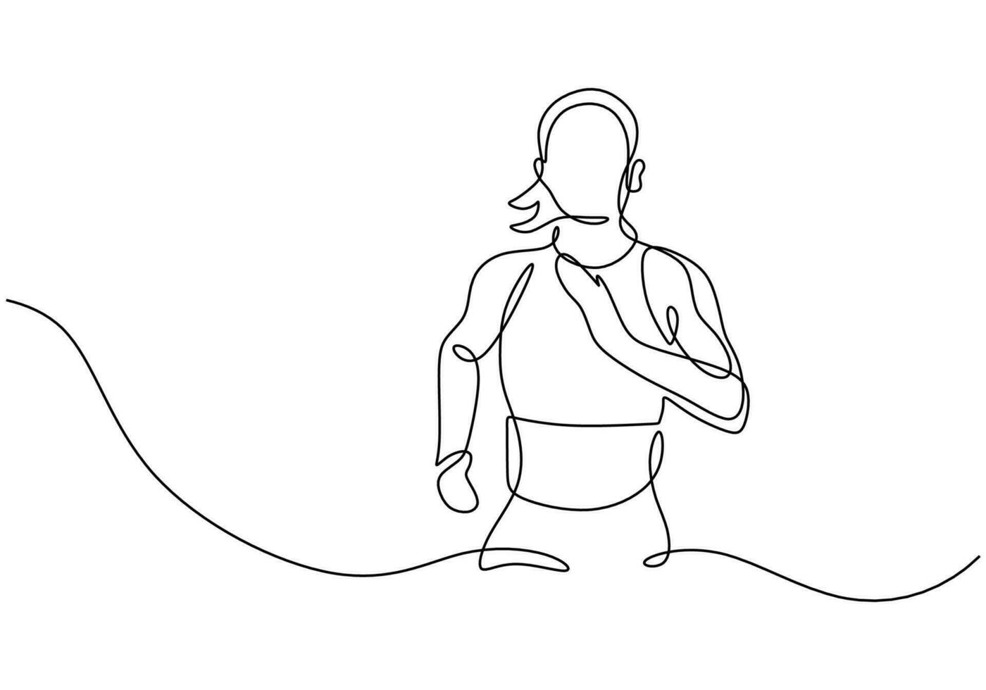 Sport woman running, speed power continuous line art drawing vector