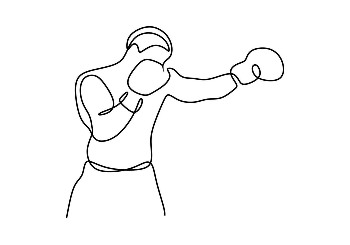 Boxer one line drawing, punch pose continuous hand drawn sketch art. vector