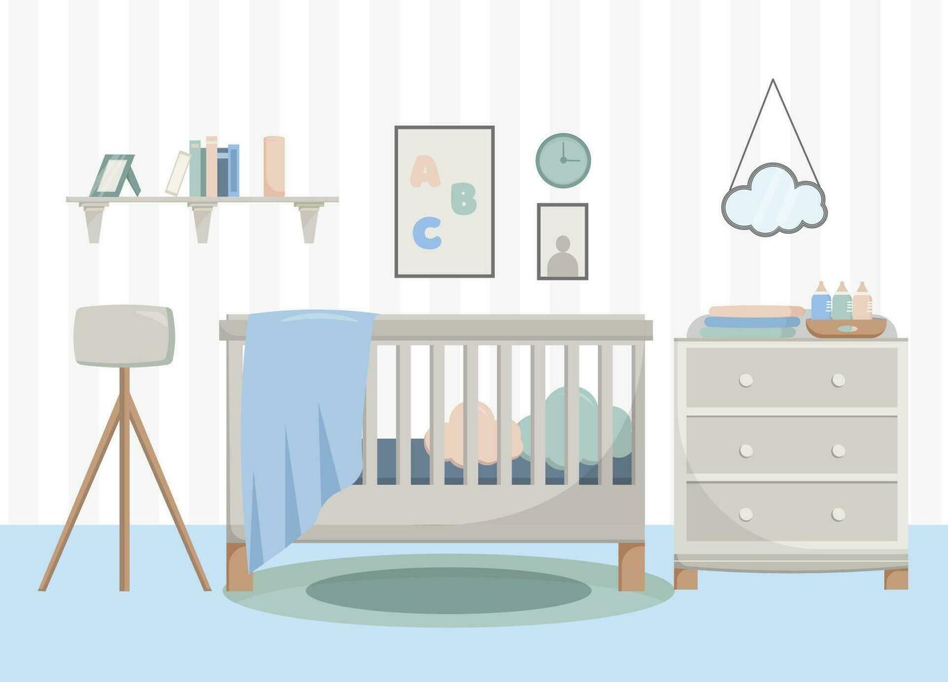Interior nursery, bedroom. vector