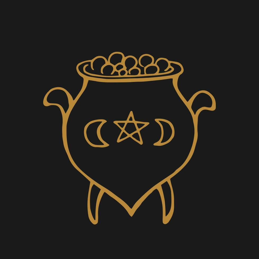 Boiling witch cauldron. Hand drawn vector illustration.