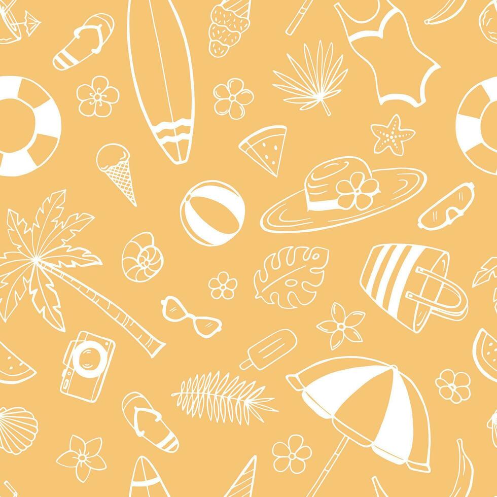 Seamless pattern with summer beach set. Hand drawn illustration converted to vector. vector