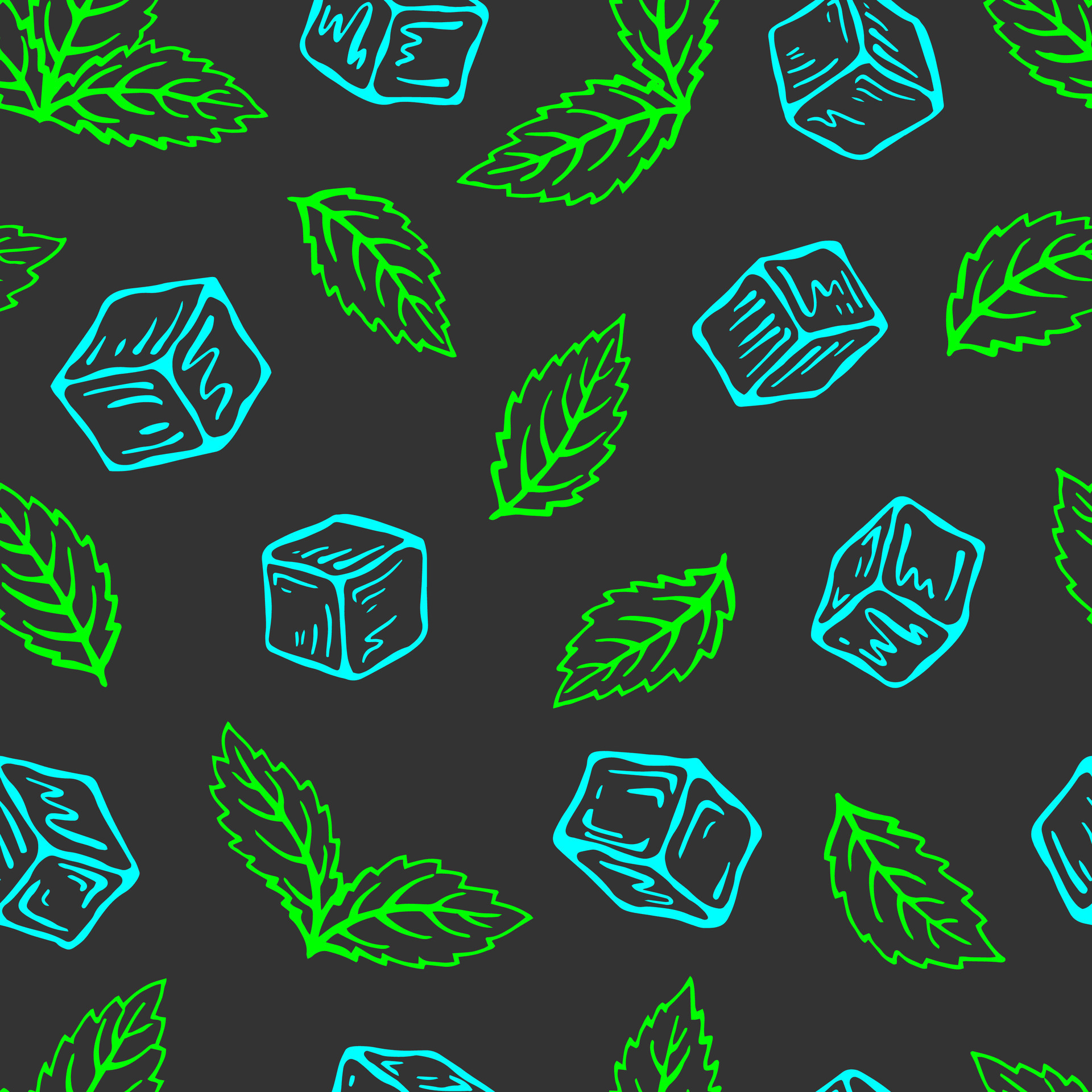Seamless pattern with mint, ice cube. Lemonade wallpaper. Fresh summer