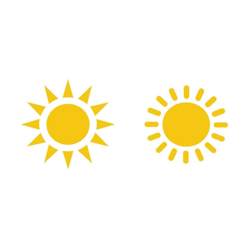 Yellow sun with rays icon vector set on white background. Simple flat summer, weather, sunlight sign symbol