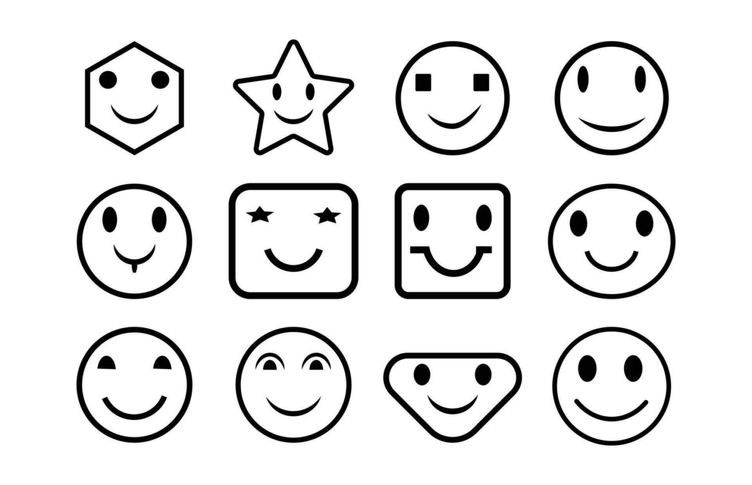 Smiling Emoticon, Happy Face Icons Set, Smile Icon Black And White, Emoji Faces Vector Illustration