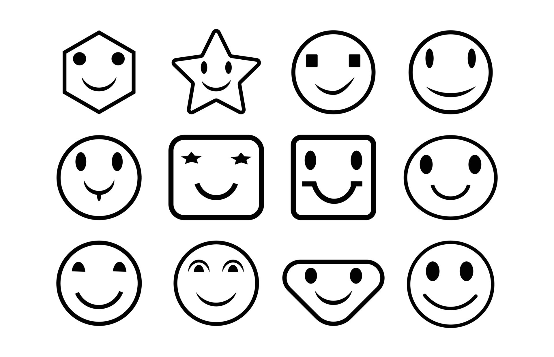 Smiling Emoticon, Happy Face Icons Set, Smile Icon Black And White