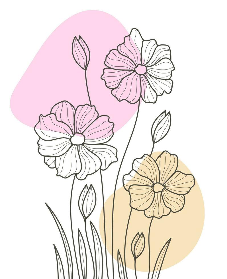 Hand Drawn Flat Design Simple Flower and Tropical Plant Outline vector