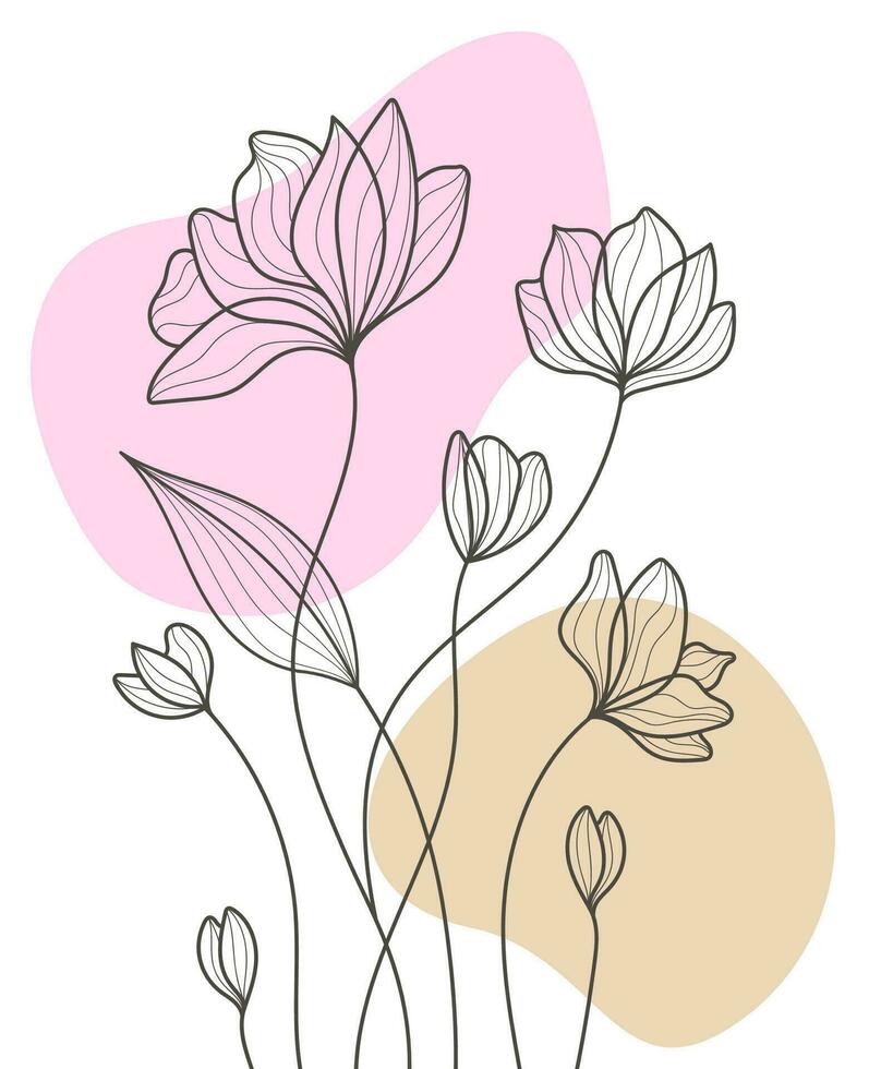 Hand Drawn Flat Design Simple Flower and Tropical Plant Outline vector
