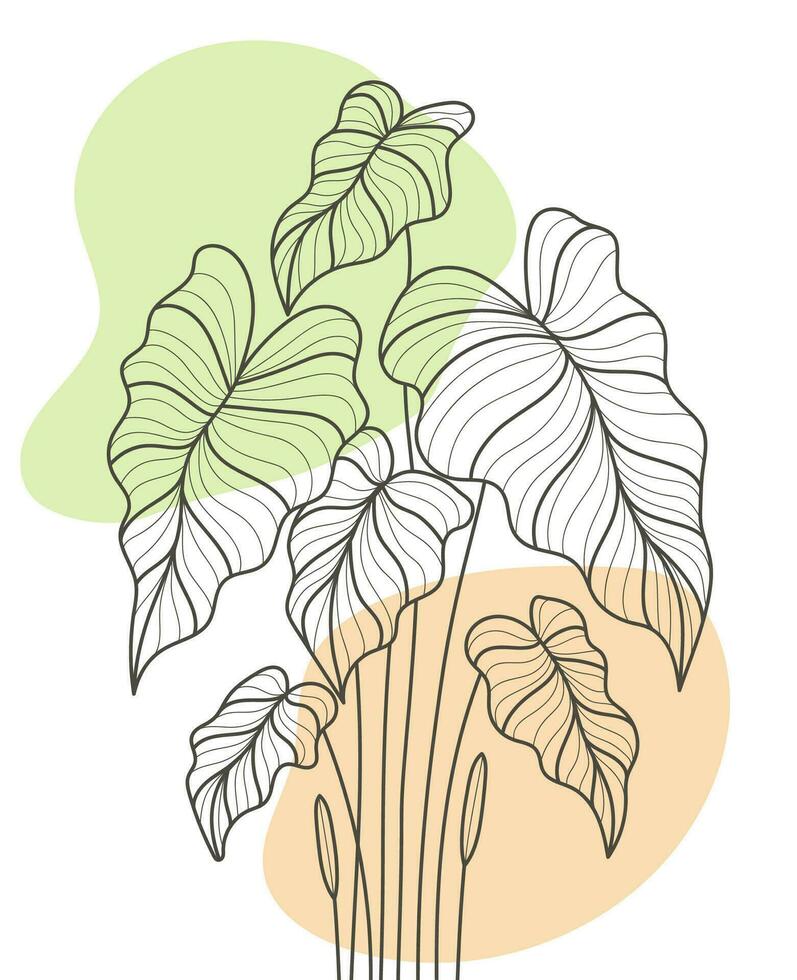 Hand Drawn Flat Design Simple Flower and Tropical Plant Outline vector