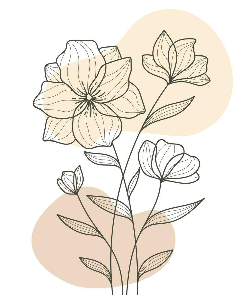 Hand Drawn Flat Design Simple Flower and Tropical Plant Outline vector