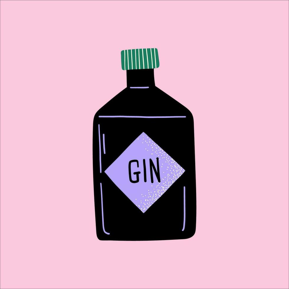 Hand Drawn Textured Bottle Of Gin Illustration vector