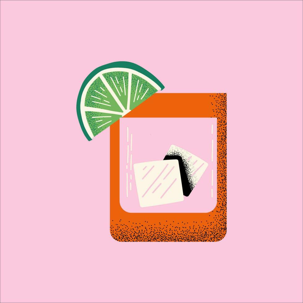 Textured Drink With Lime Slice And Ice Cubes vector