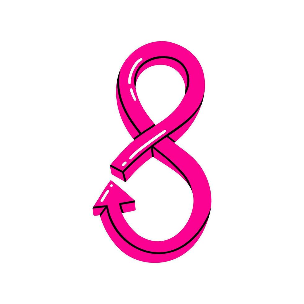 Pink Arrow Infinity Sign. Colorful pointer, marker illustration. vector