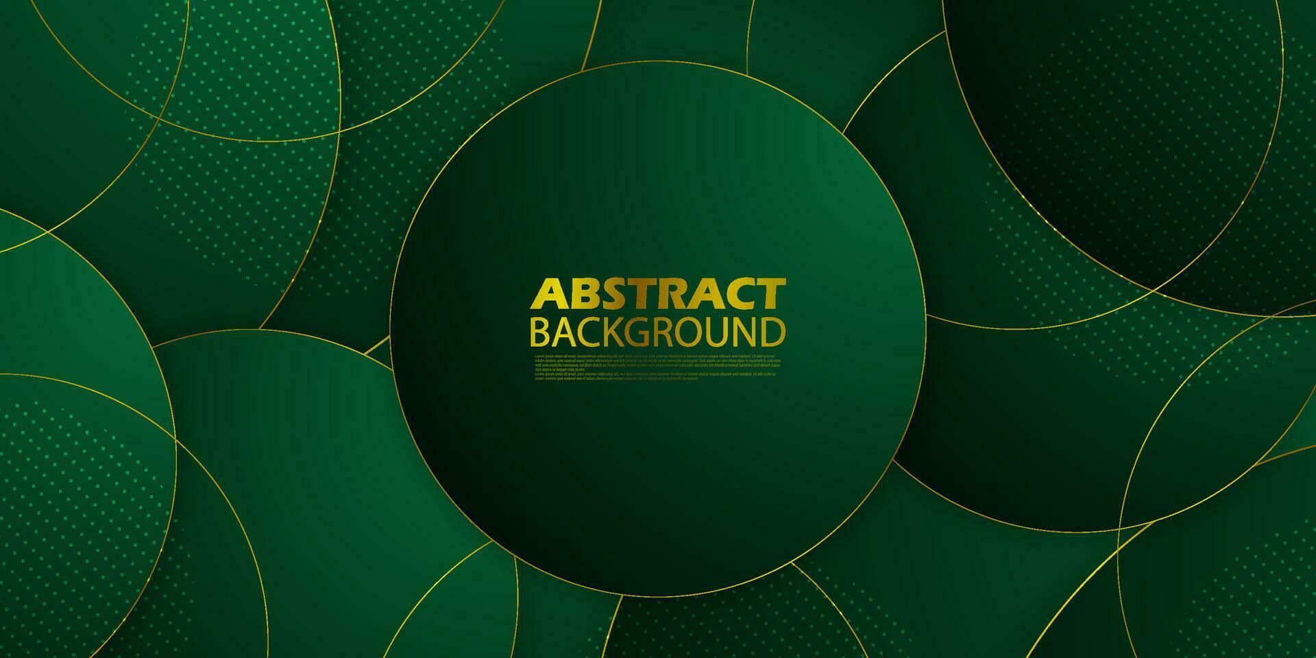 Abstract vector dark green luxury background with geometric circle graphic gold line elements. Cool design for poster, flyer, digital board and concept design.Eps10