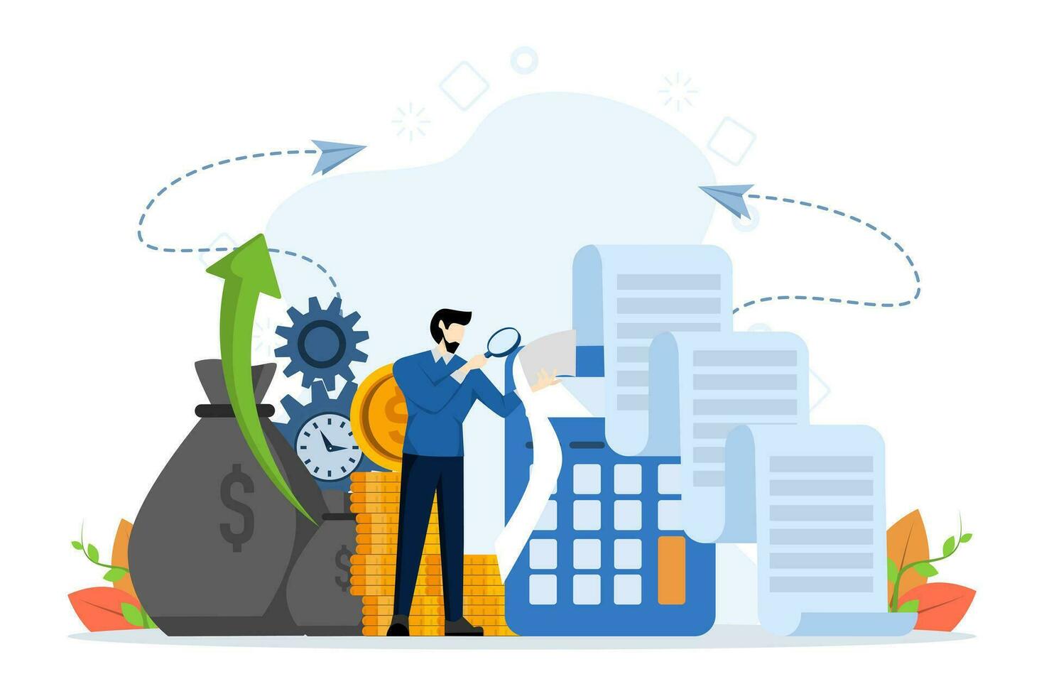 investment concept. Future investment, time is money, pension fund, retirement fund, money bag, allocate a certain amount of money for investment or business. save for the future. vector illustration.