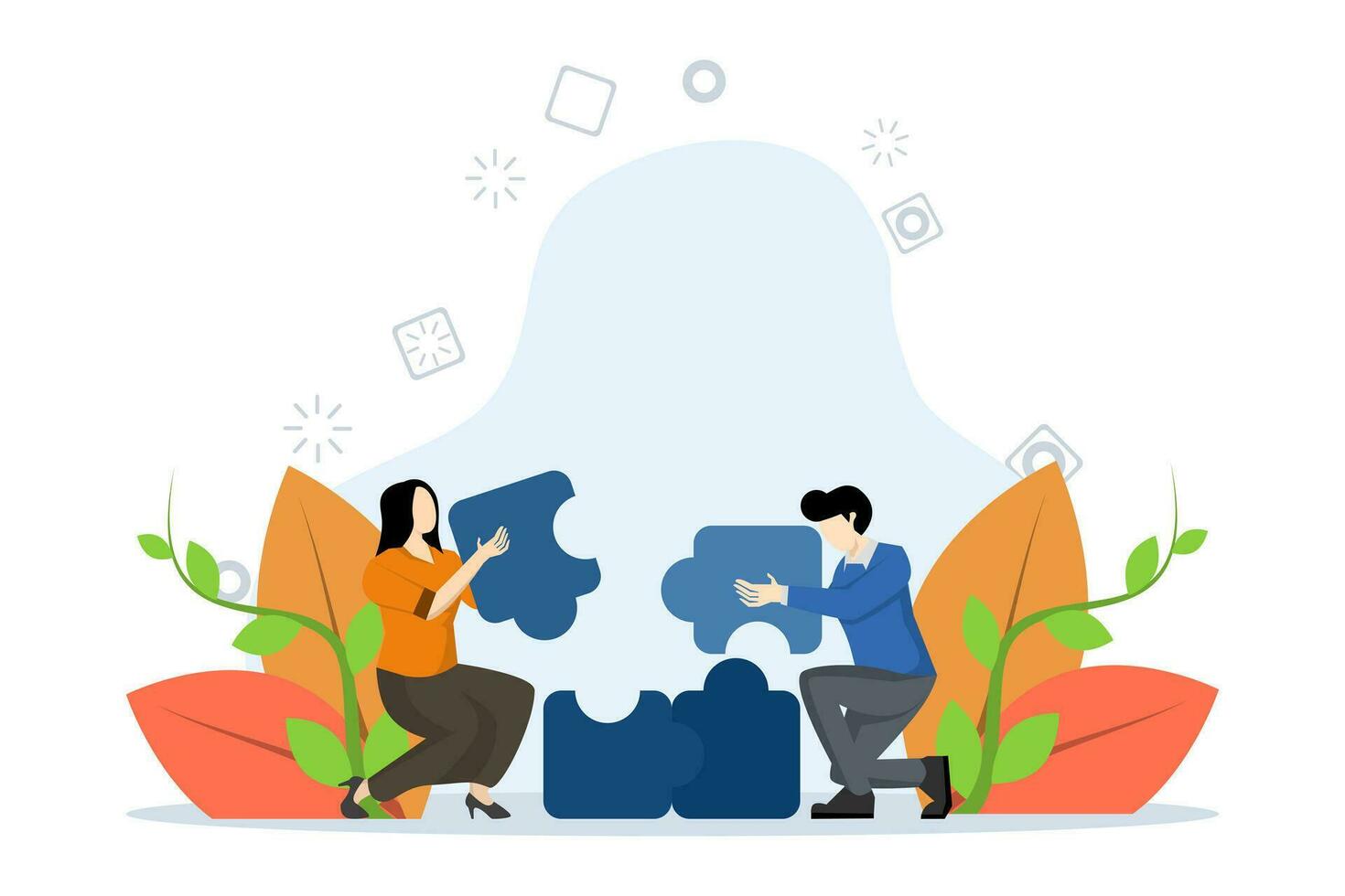 Business concept. Team metaphor. people connecting puzzle elements. Symbol of teamwork, cooperation, partnership. Vector illustration flat design style.