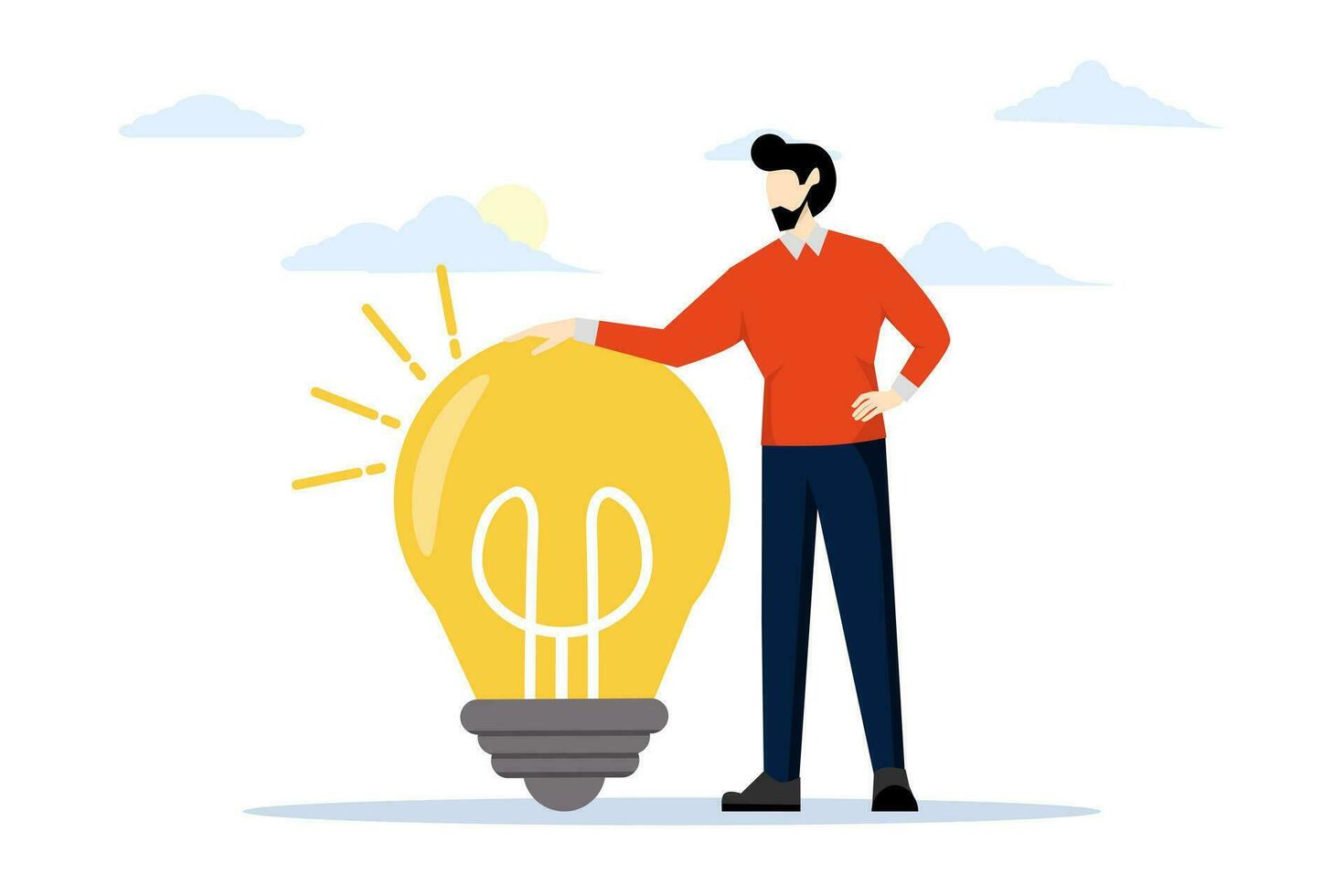bueno idea y escoger el mejor para tu negocio. lluvia de ideas creativo y innovador ideas para organizaciones el líder con el grande idea o el ligero bulbo. plano vector ilustración.