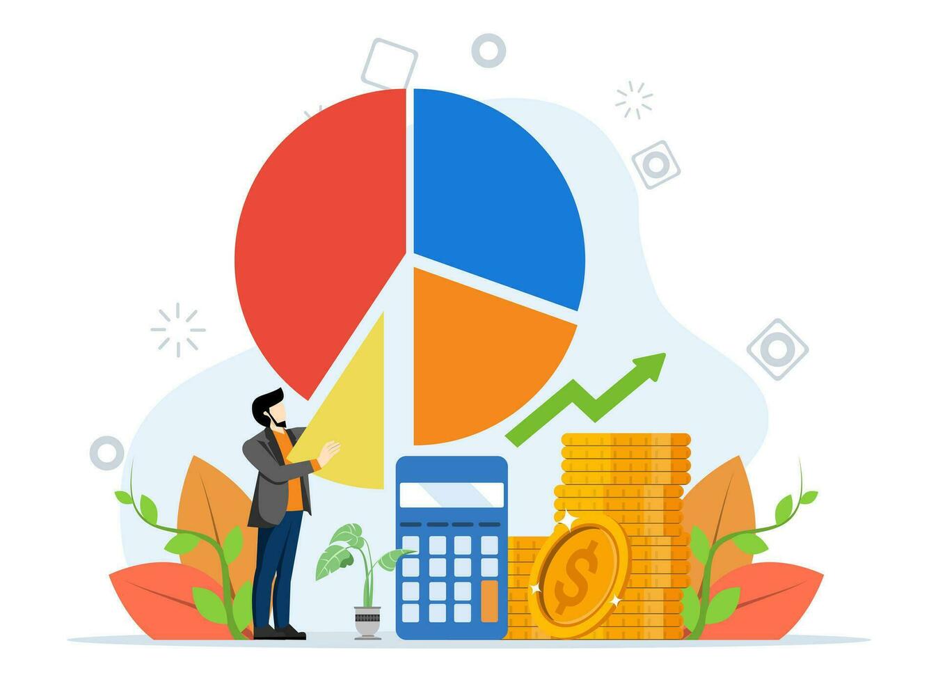 Stock or fund market volatility. Economy Crysis. Inflation effect. Adjusting strategies to cope with changing market conditions. Businessman or investor adjusts his investment portfolio. vector