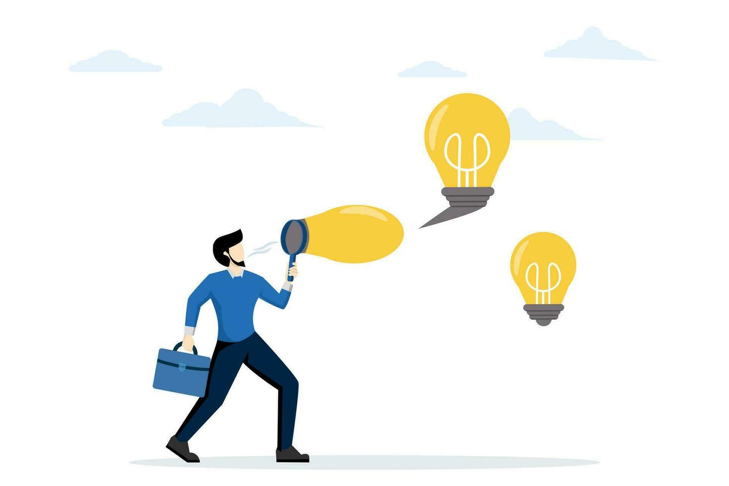 Entrepreneurship concept for thinking about business, Creativity for creating new business idea or solution to work problem, Smart entrepreneur blowing bubbles into bright light bulb idea innovation. vector