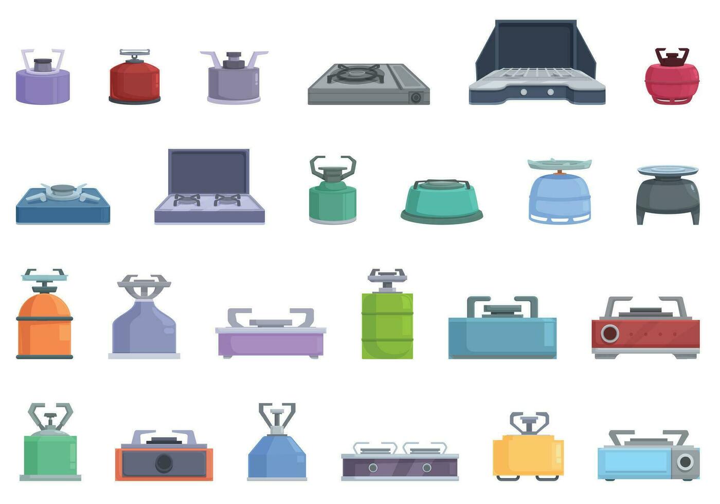 Camping stove icons set cartoon vector. Cooker fuel vector