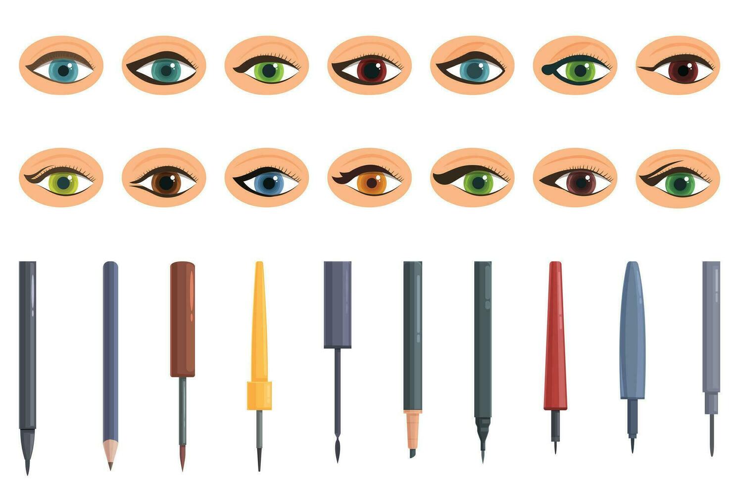 Eyeliner icons set cartoon vector. Makeup arrow vector