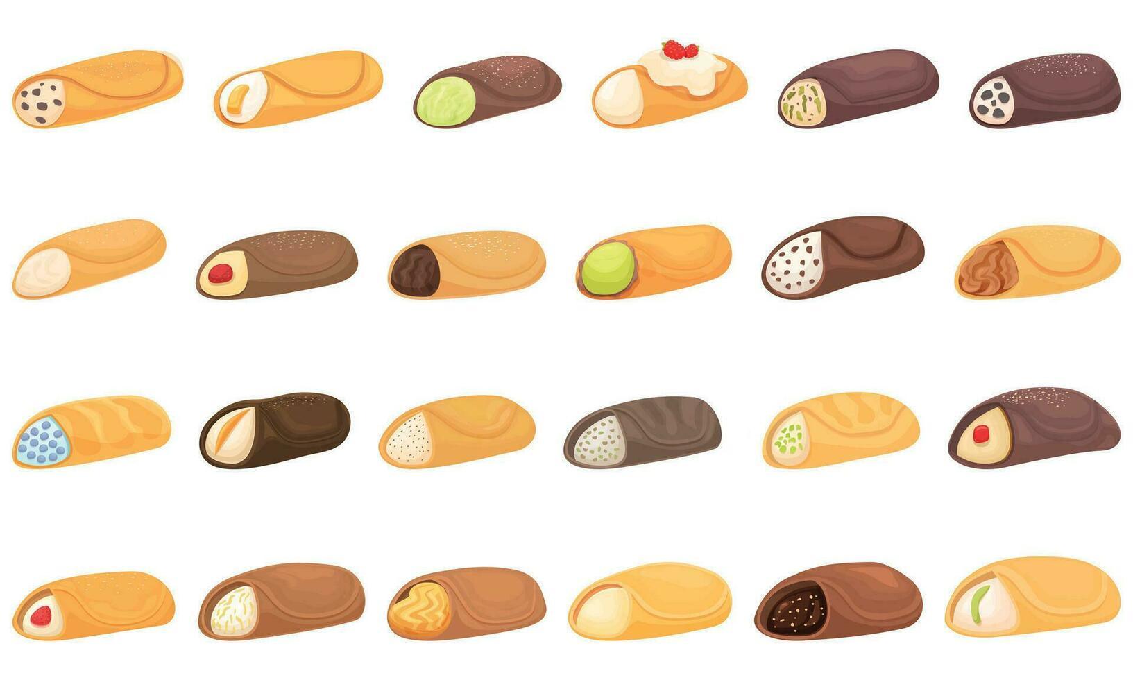 cannoli íconos conjunto dibujos animados vector. crema comida vector