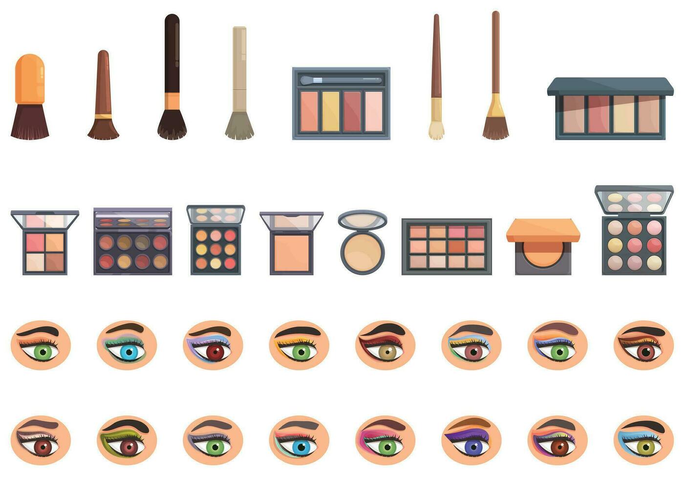 ojo sombra íconos conjunto dibujos animados vector. paleta maquillaje vector