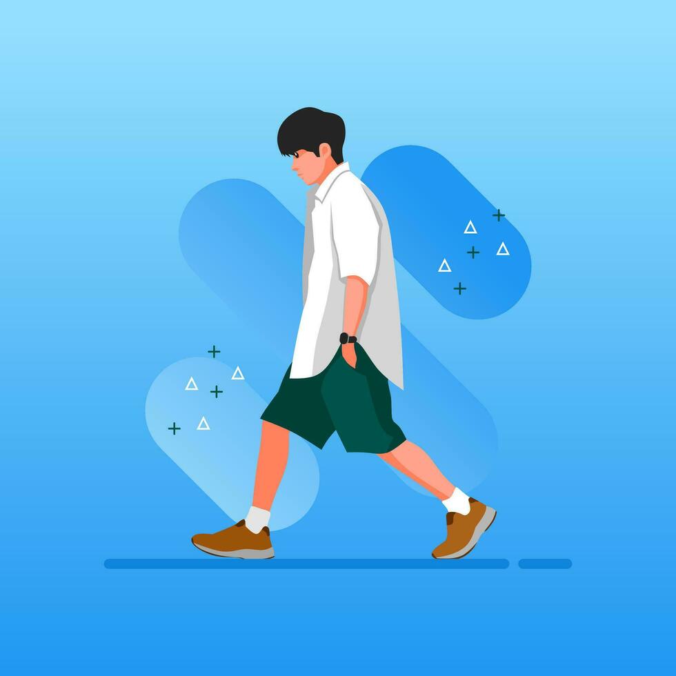 Street fashion man character vector flat design illustration. Street style outfit standing and walking. Cartoon male character isolated on gradations background.