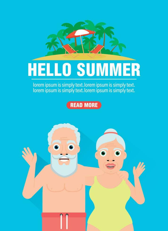 Hello summer with grandparents. Time to travel design flat.eps vector