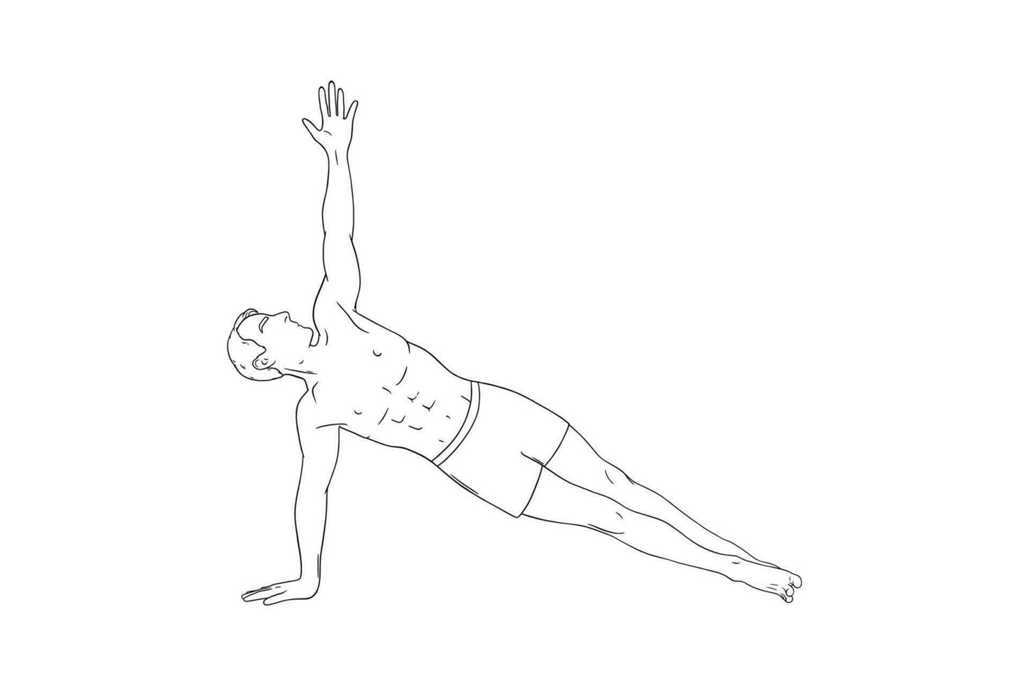 Man in side plank pose. Yogi man in vasisthasana isolated in white background. Sketch vector illustration