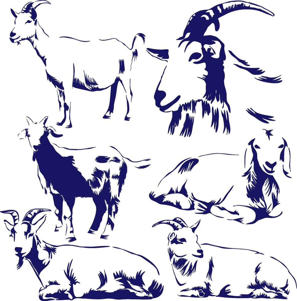 a set of goat silhouette vector