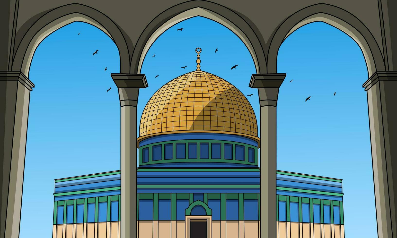 Jerusalem Palestinian al-Aqsa mosque cartoon. Vector illustration